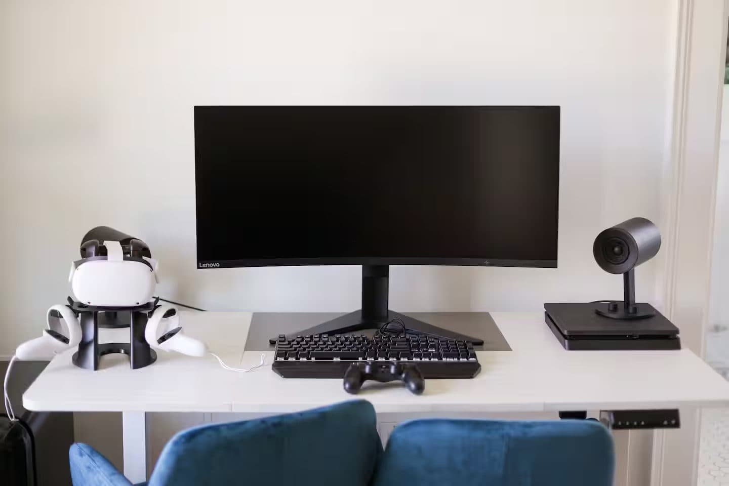 The Virtual Reality room with a VR headset and gaming desk